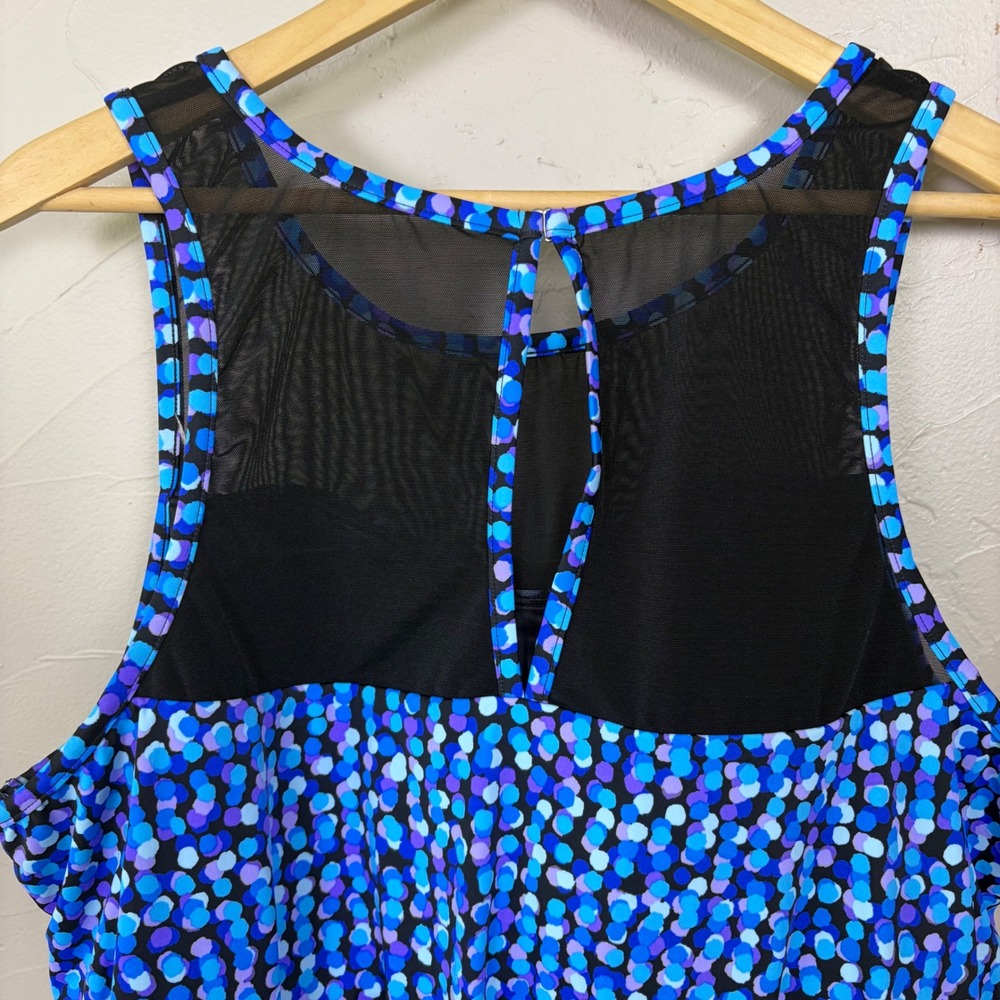 Trimshaper Swim Tankini Top Women 26W Purple Blue Dot Mesh Neck‎ Modest Beach - Picture 3 of 9